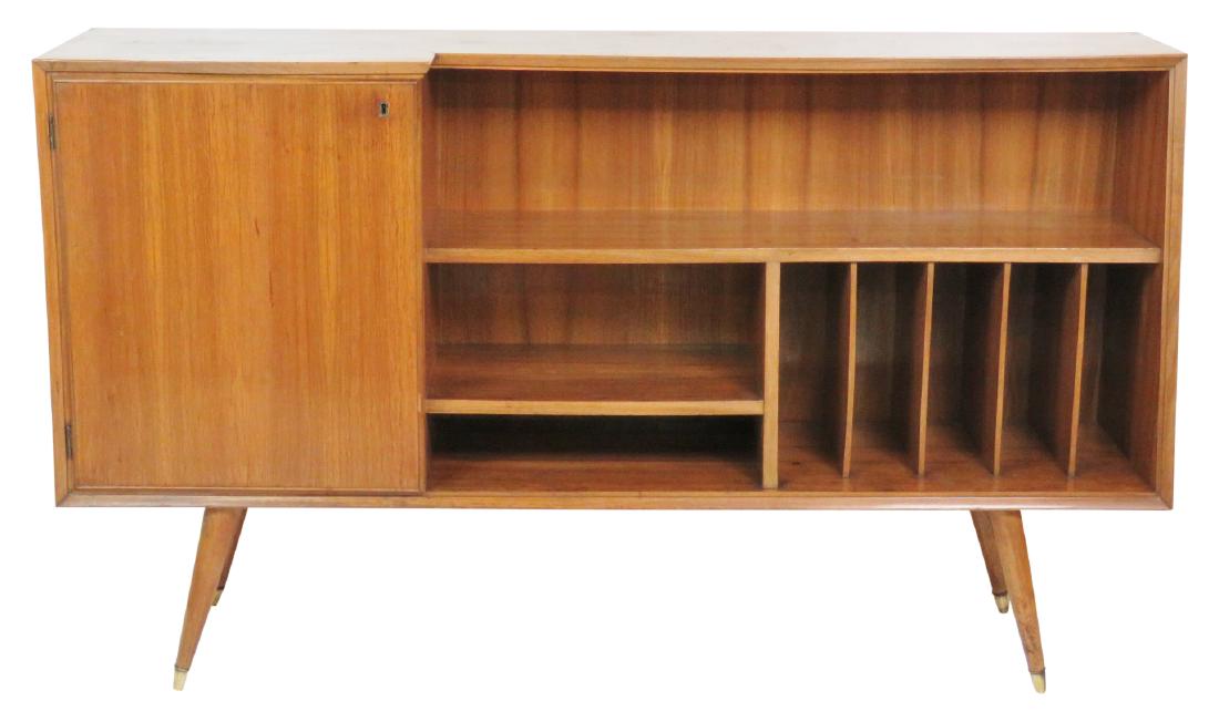 DANISH MODERN OFFICE CREDENZA: Teak frame. Fixed filing system. 38"h. x 65"w. x 16 1/4"d.