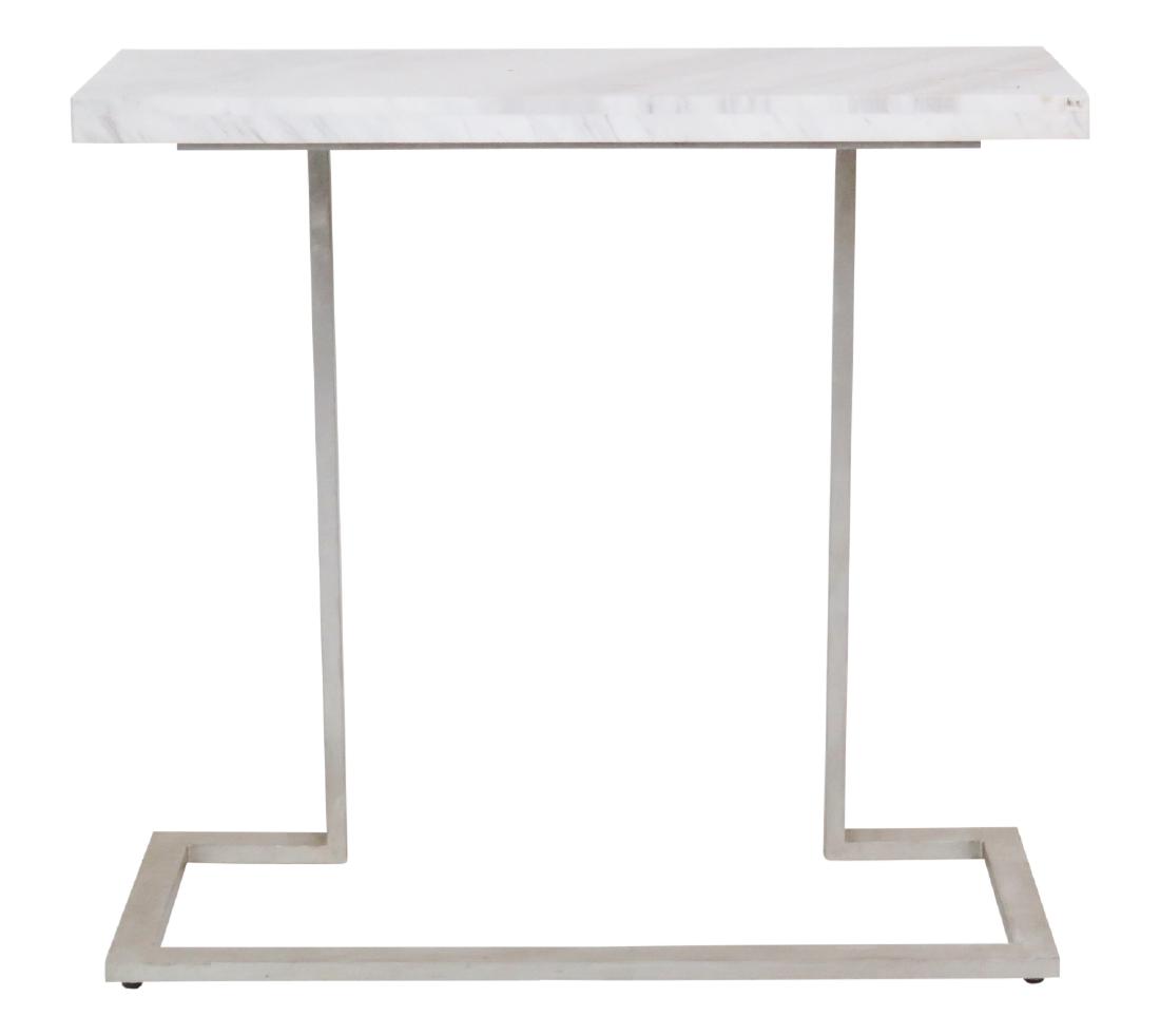 MILO BAUGHMAN STYLE CHROME & MARBLE CONSOLE TABLE (1 of 5)