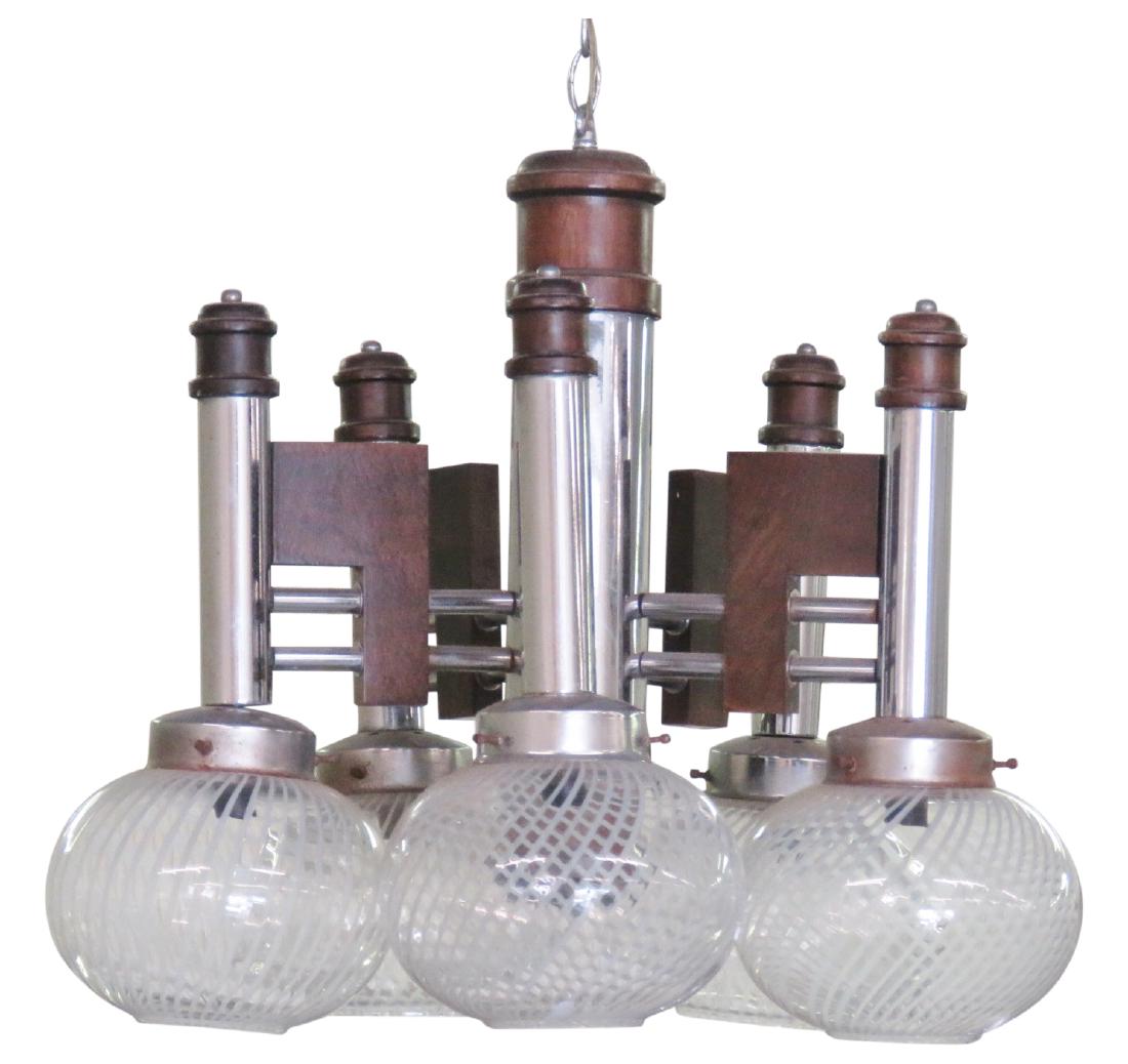 ITALIAN MODERN GLASS & CHROME CHANDELIER (1 of 3)