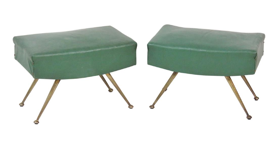 Pair ITALIAN MODERN BRASS LEG UPHOLSTERED FOOTSTOOLS (1 of 3)