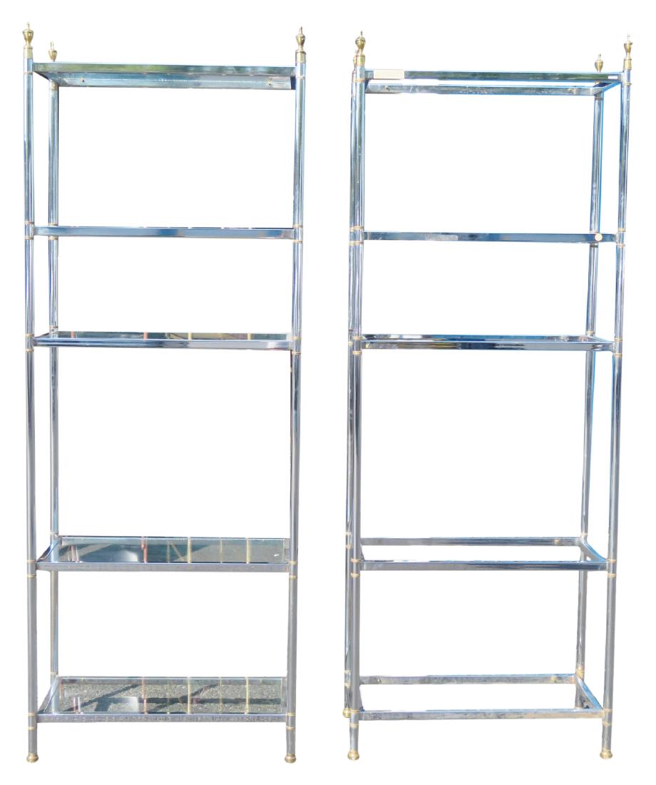 Pair JANSEN STYLE CHROME & BRASS ETAGERES (1 of 4)