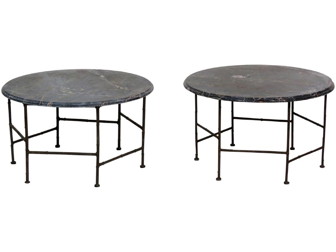 Pair FAUX BAMBOO MARBLETOP SIDE TABLES (1 of 4)