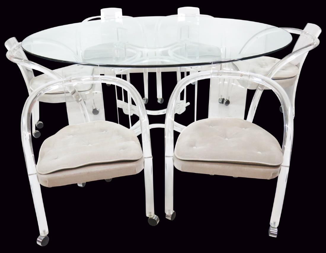 7 pc. LUCITE & GLASS DINING TABLE w/ 6 CHAIRS (1 of 8)