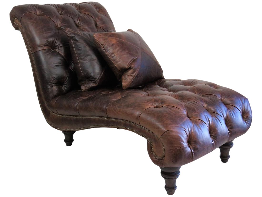 BROWN LEATHER TUFTED CHAISE LOUNGE (1 of 6)