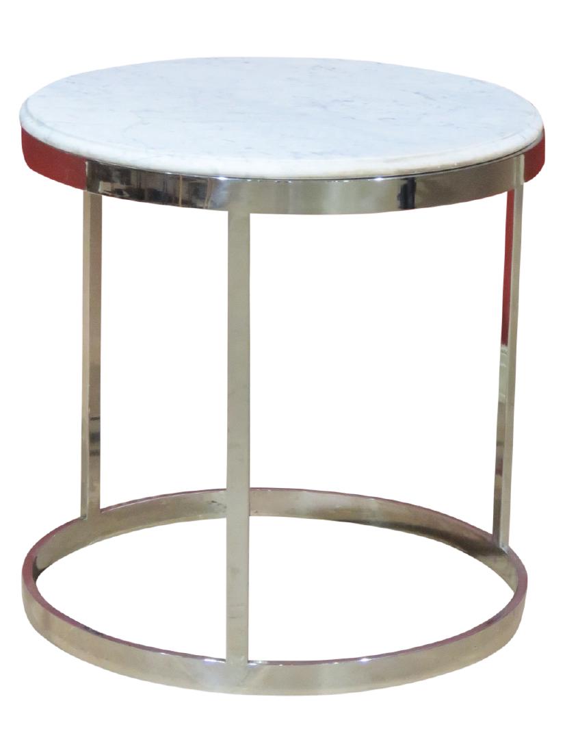 MILO BAUGHMAN STYLE CHROME & MARBLE SIDE TABLE (1 of 3)