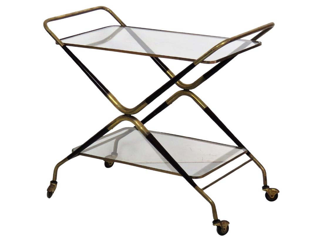 GIO PONTI STYLE MODERN BRASS GLASSTOP BAR CART (1 of 4)