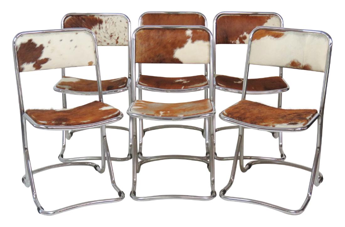 6 MODERN DESIGN CHROME CATTLEHIDE SIDE CHAIRS (1 of 7)