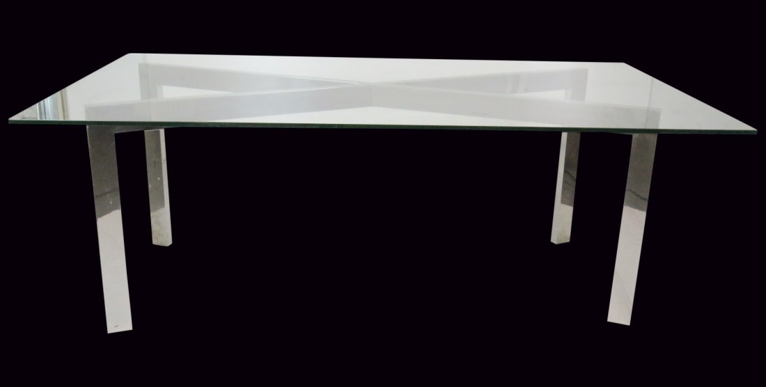 MODERN CHROME & GLASS DINING TABLE attr. MILO BAUGHMAN (1 of 6)