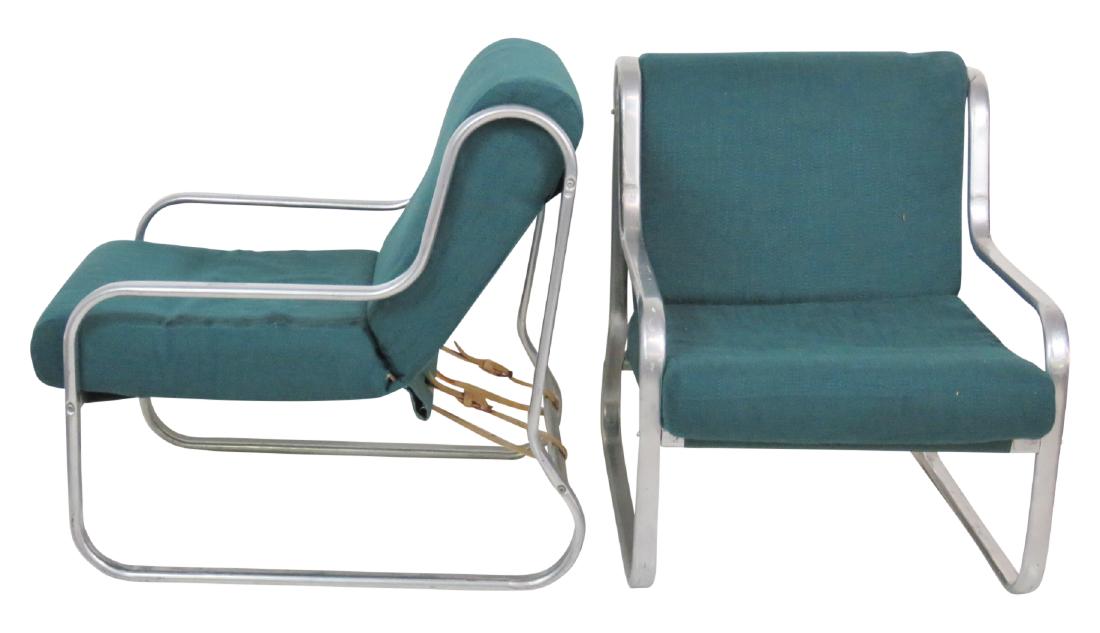 Pair MODERN METAL UPHOLSTERED LOUNGE CHAIRS (1 of 5)