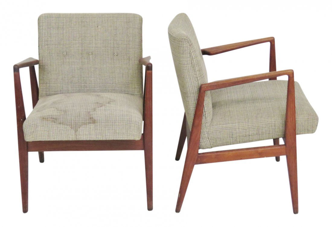 Pair MODERN DESIGN TEAK UPHOLSTERED LOUNGE CHAIRS (1 of 4)