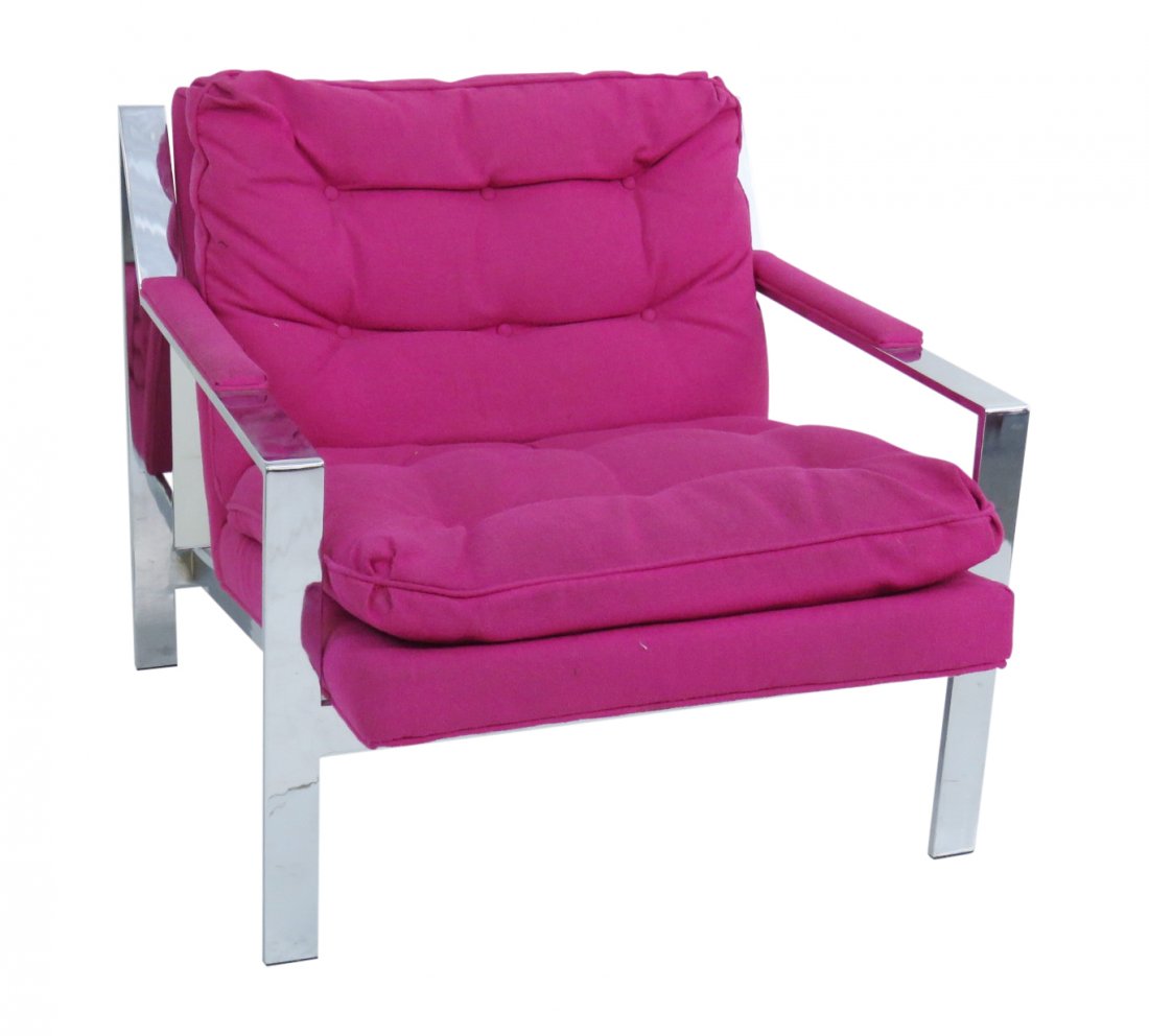 MILO BAUGHMAN CHROME UPHOLSTERED LOUNGE CHAIR (1 of 5)