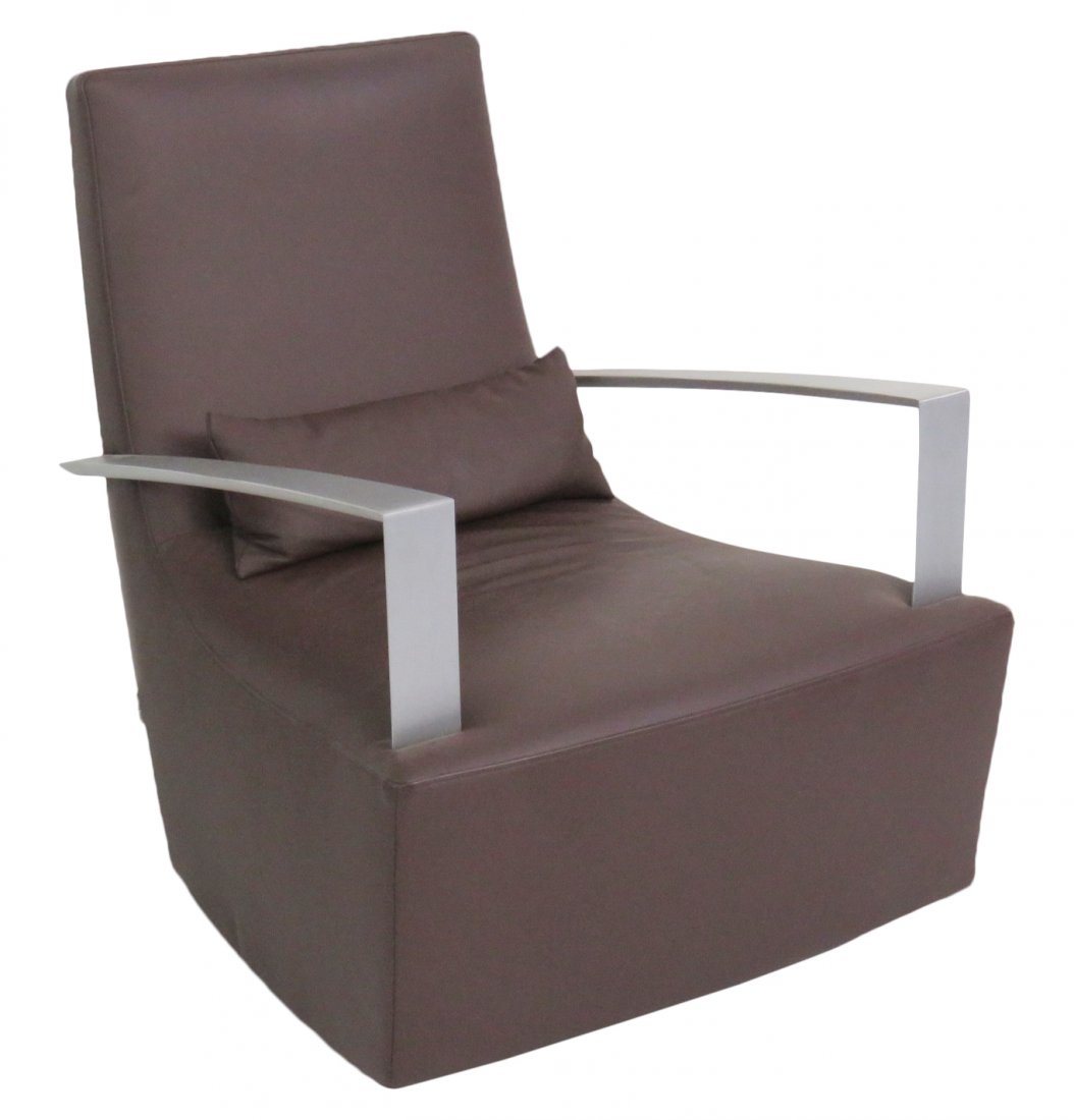 LIGNE ROSET LEATHER & CHROME ROCKING LOUNGE CHAIR (1 of 5)