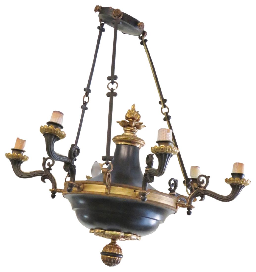 REGENCY STYLE EBONIZED & BRASS CHANDELIER (1 of 4)