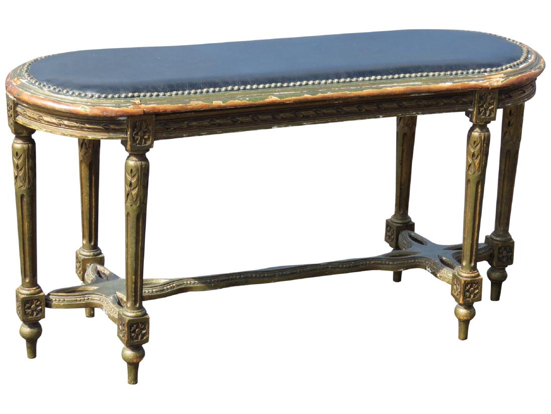 DIRECTOIRE STYLE DISTRESSED PAINTED UPHOLSTERED BENCH (1 of 5)