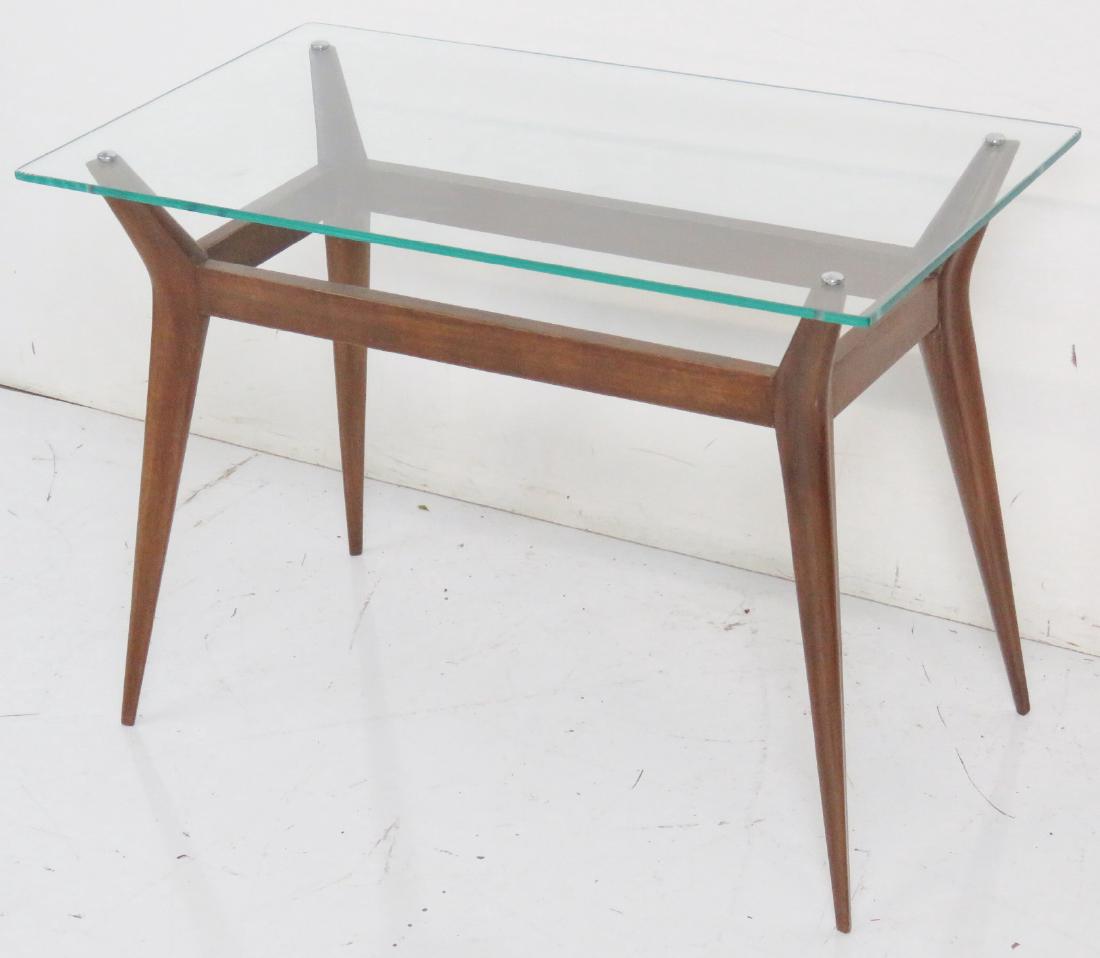 MODERN DESIGN TEAK GLASSTOP SIDE TABLE (1 of 2)