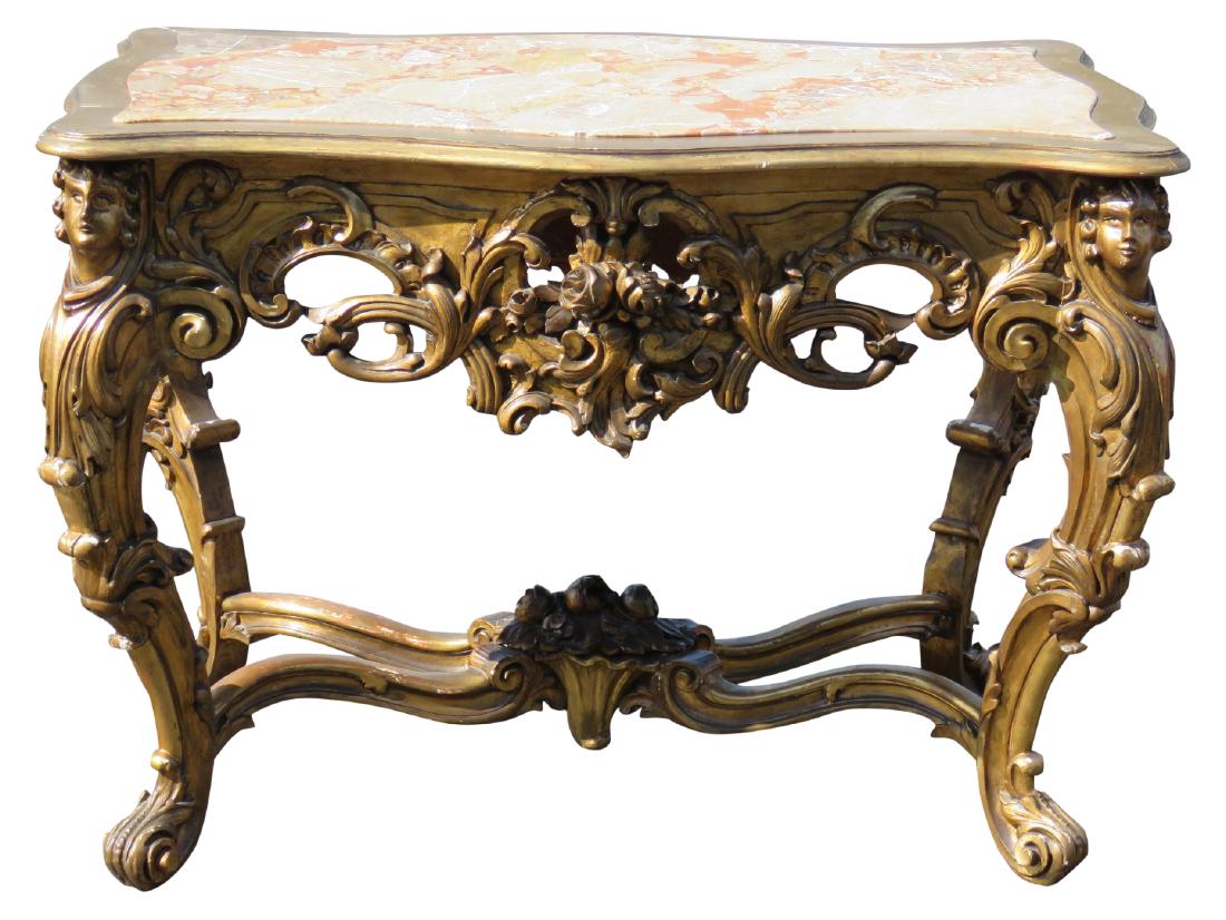 ITALIAN STYLE FIGURAL GILT CARVED MARBLETOP CONSOLE (1 of 8)