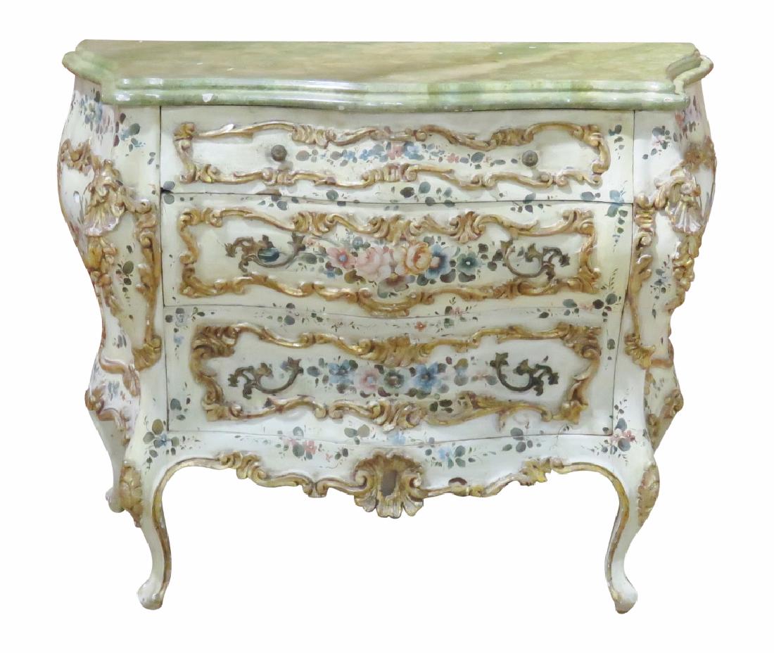 VENETIAN PAINT DECORATED BOMBE COMMODE (1 of 6)