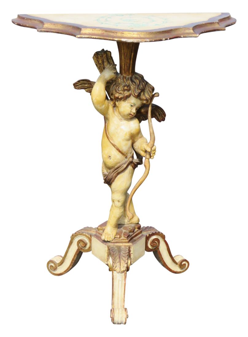 FRENCH STYLE CREAM PAINTED & GILT CARVED DEMILUNE TABLE (1 of 6)