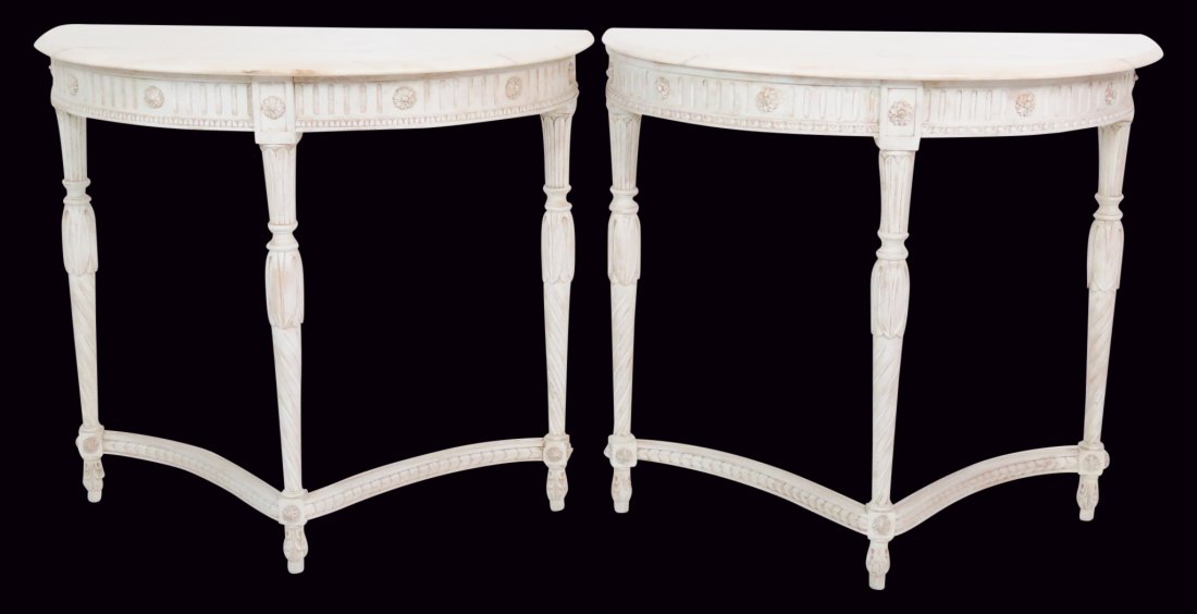 Pair LOUIS XVI STYLE DISTRESSED PAINTED CONSOLES (1 of 5)