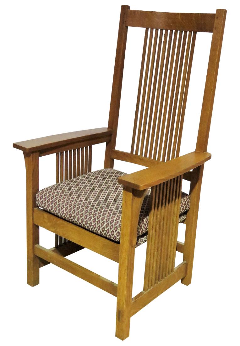 STICKLEY OAK SLATTED ARMCHAIR (1 of 8)