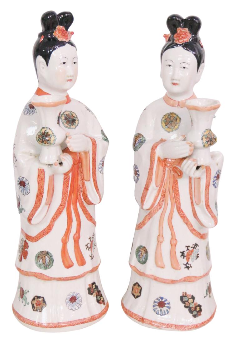 Pair ASIAN STYLE FIGURES w/ VASES (1 of 10)