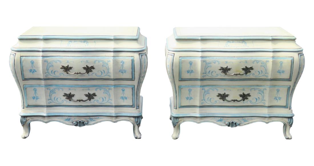 Pair KARGES PAINT DECORATED BOMBE COMMODES (1 of 5)