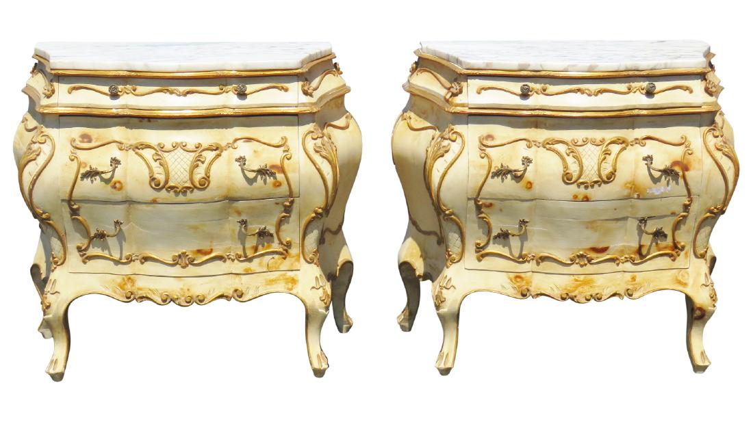 Pair FRENCH STYLE PAINT DECORATED MARBLETOP BOMBE (1 of 7)