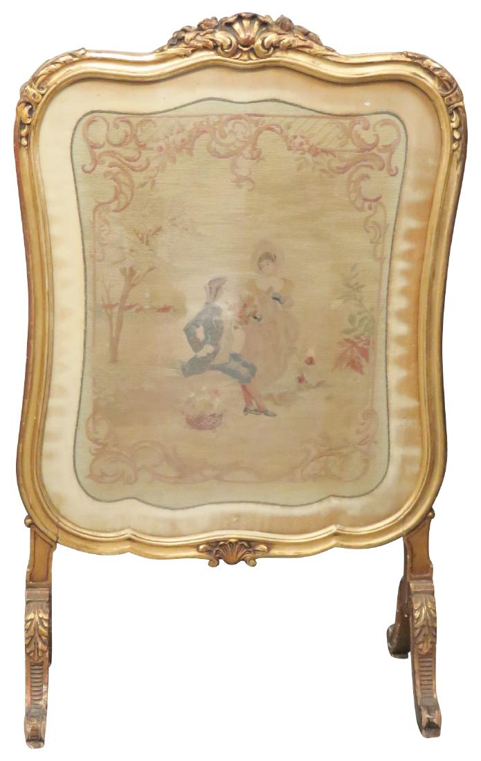 ANTIQUE GILT CARVED NEEDLEPOINT SCREEN (1 of 6)