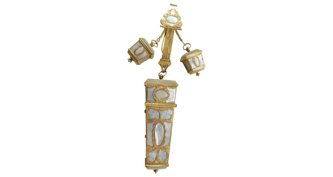 GOLD PLATED & MOTHER of PEARL CHATELAINE (1 of 6)