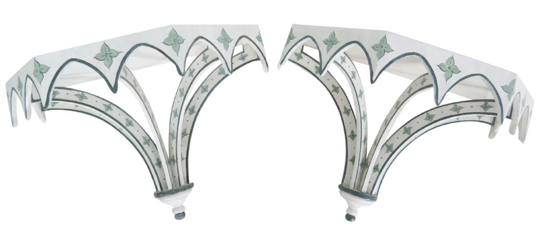 Pair PAINT DECORATED HANGING WALL SHELVES (1 of 4)
