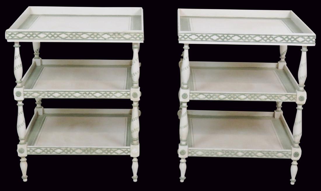 Pair CUSTOM PAINT DECORATED 3 TIER SIDE TABLES (1 of 5)