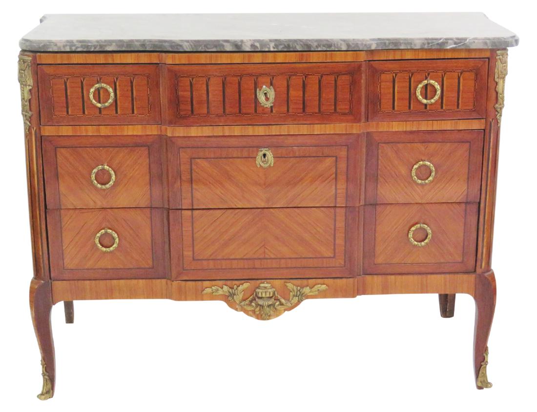 LOUIS XV STYLE INLAID MARBLETOP COMMODE (1 of 6)