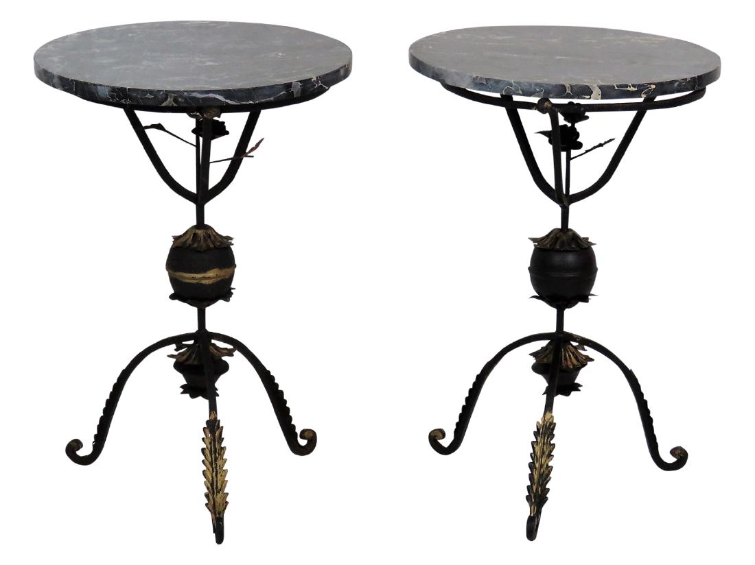 Pair DECO STYLE WROUGHT IRON MARBLE TOP GUERIDONS (1 of 4)