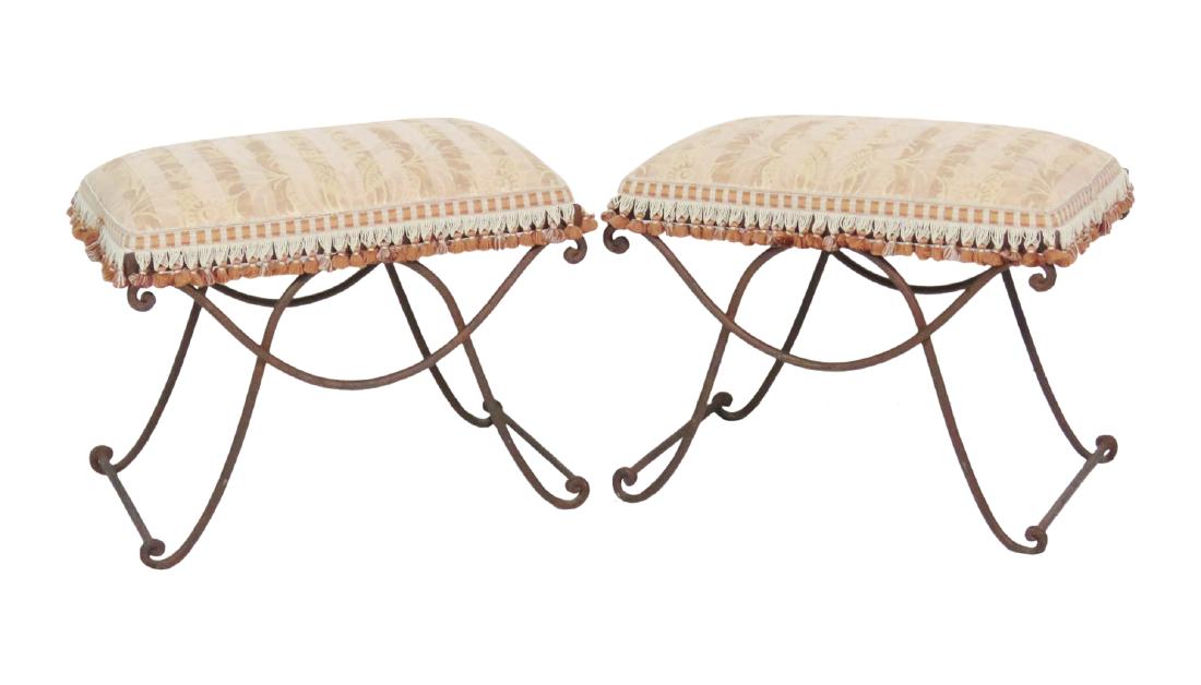 Pair IRON UPHOLSTERED STOOLS (1 of 3)