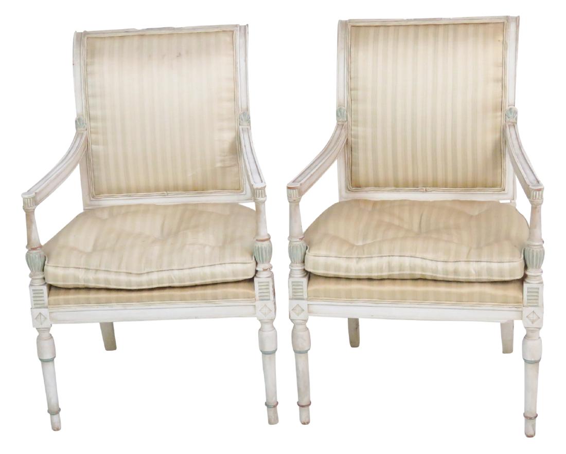 Pair LOUIS XV STYLE DISTRESSED CREAM PAINTED FAUTEUILS (1 of 7)