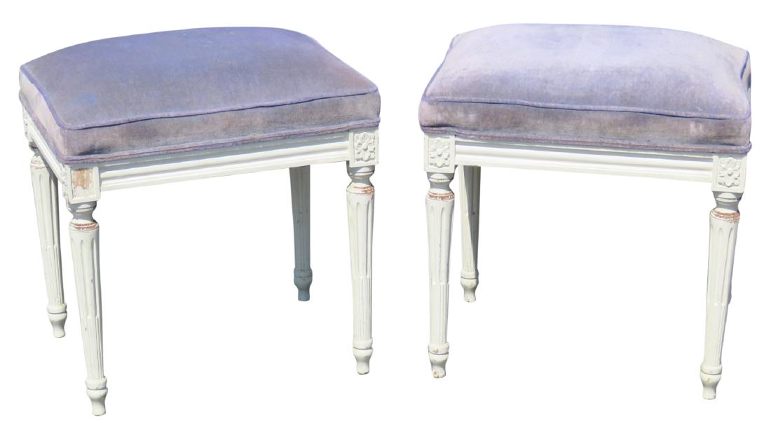 Pair LOUIS XV STYLE DISTRESSED CREAM PAINTED BENCHES (1 of 4)