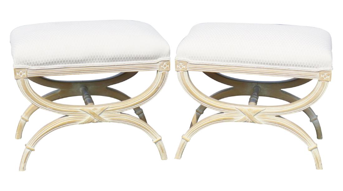Pair FRENCH STYLE DISTRESSED PAINTED X-STOOLS (1 of 4)