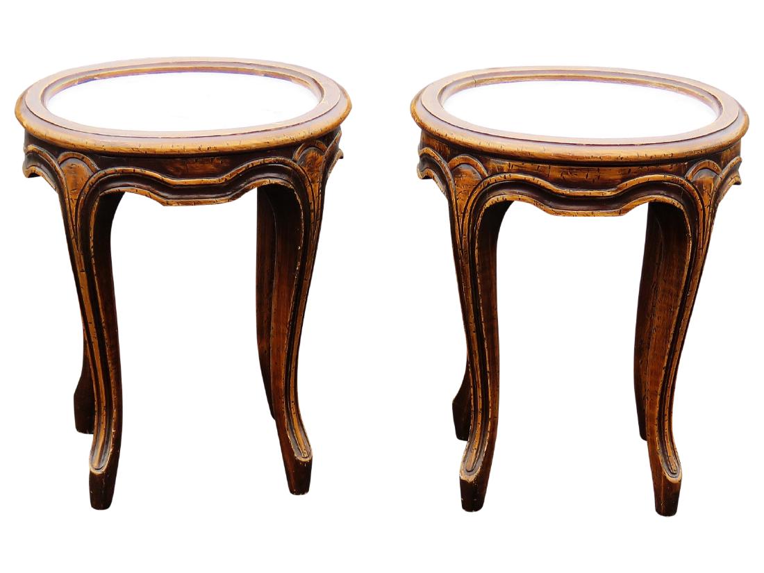 Pair WALNUT CARVED MARBLETOP SIDE TABLES (1 of 4)