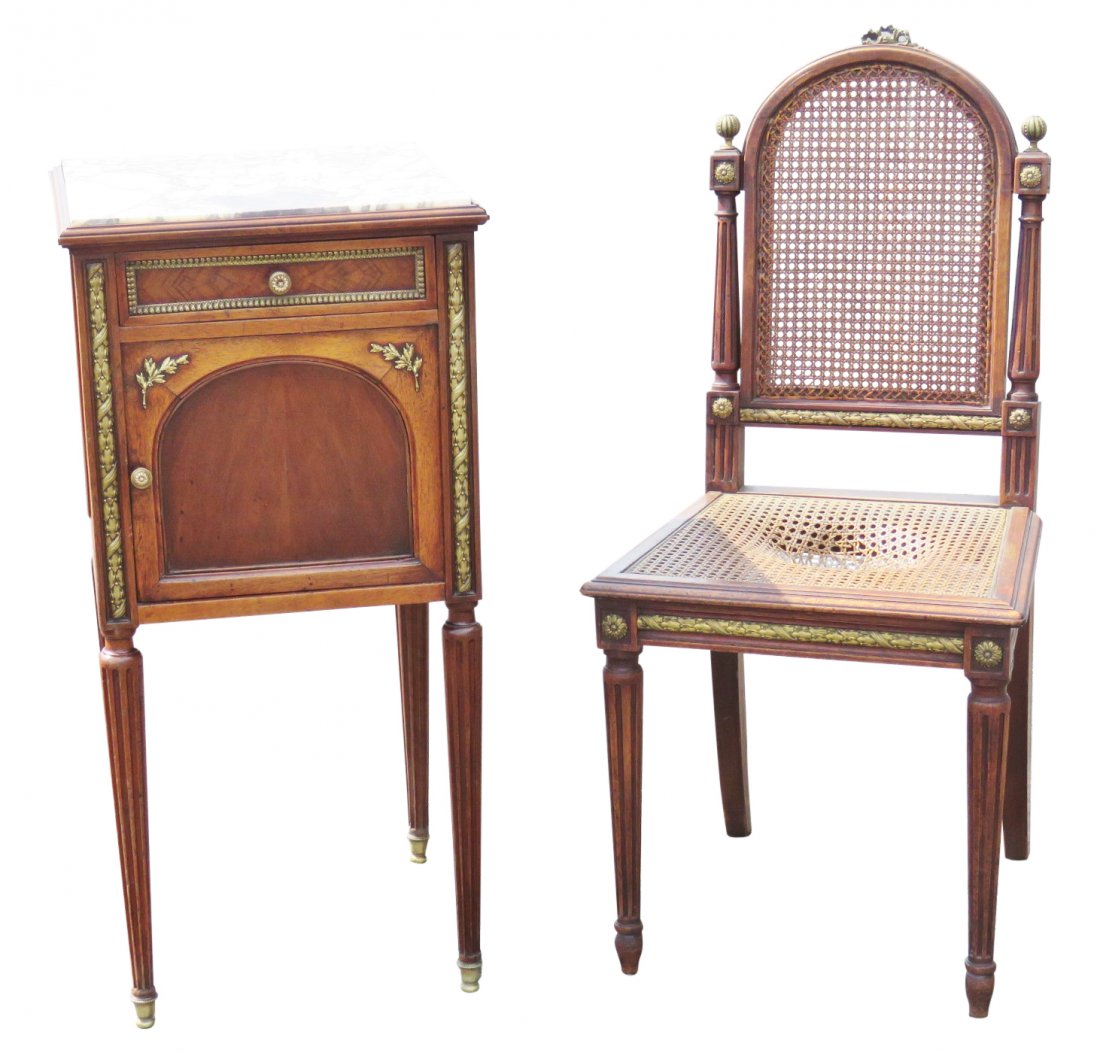 FOREST LOUIS XV STYLE MARBLETOP SIDE TABLE & CANED SIDE (1 of 7)