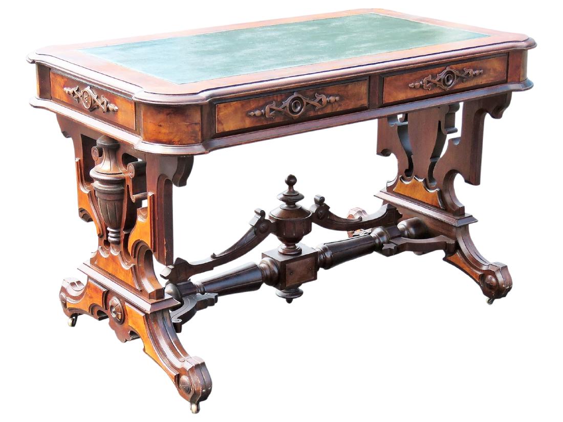 VICTORIAN LEATHERTOP MAHOGANY CARVED CONSOLE (1 of 9)