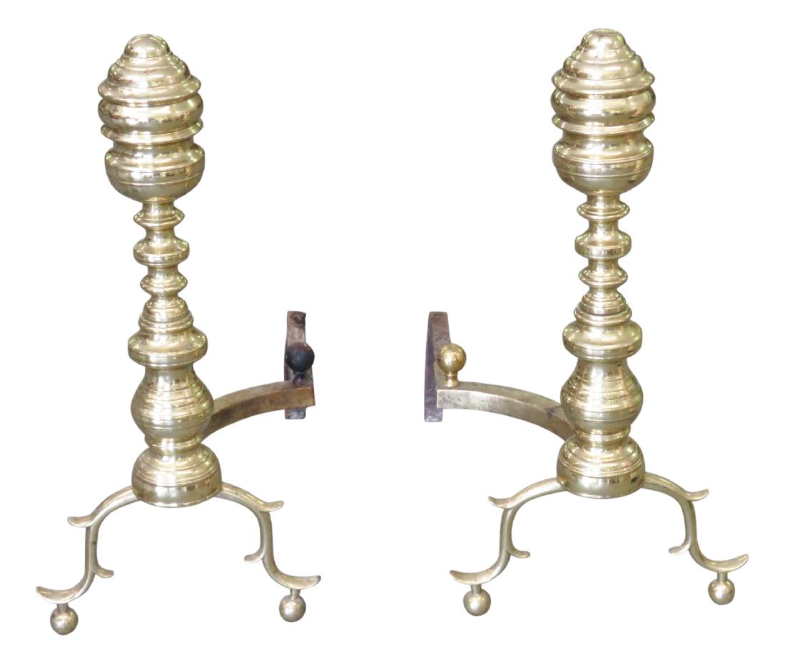 Pair BRASS ANDIRONS (1 of 3)