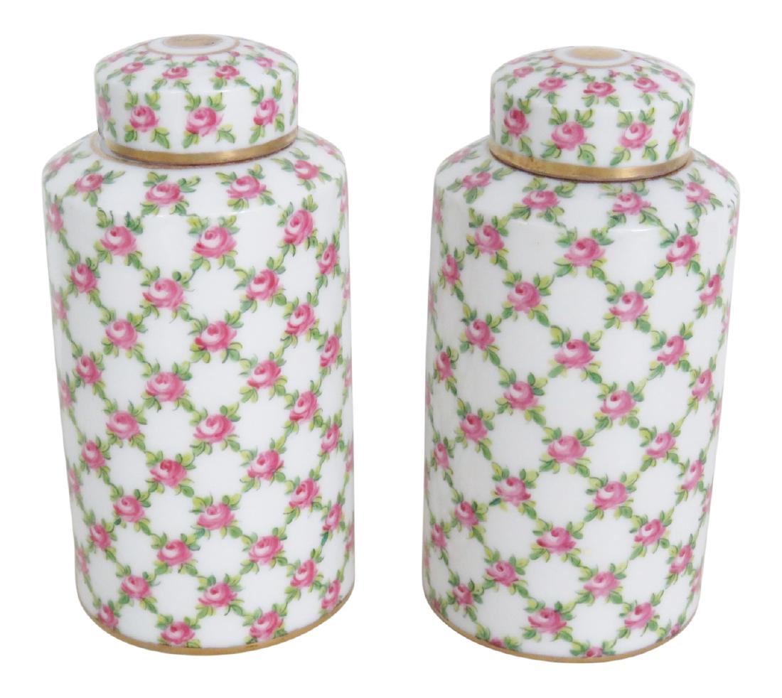 Pair FLORAL PAINT DECORATED CERAMIC JARS (1 of 5)
