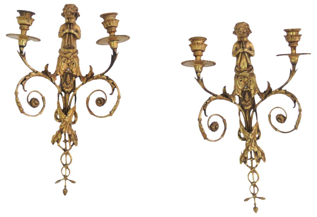 Pair GILT METAL PUTTI SCONCES (1 of 4)