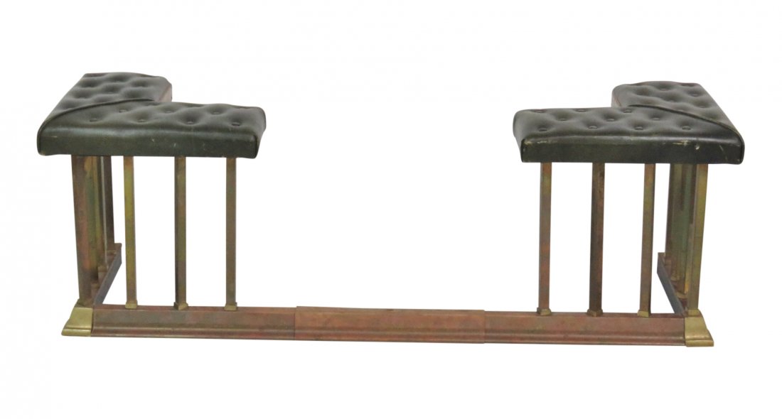 GREEN TUFTED LEATHER FIREPLACE BENCH (1 of 4)