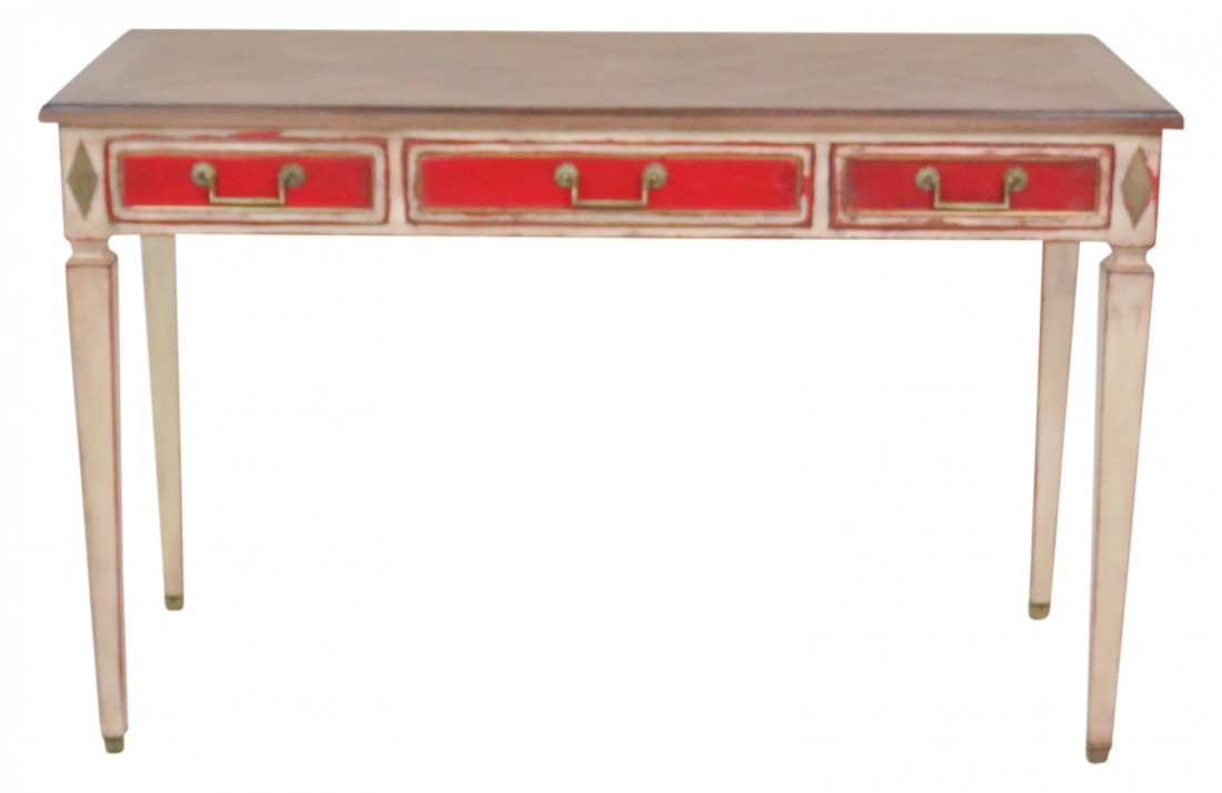 LOUIS XV STYLE DISTRESSED PAINTED PARQUETRY INLAID DESK (1 of 4)