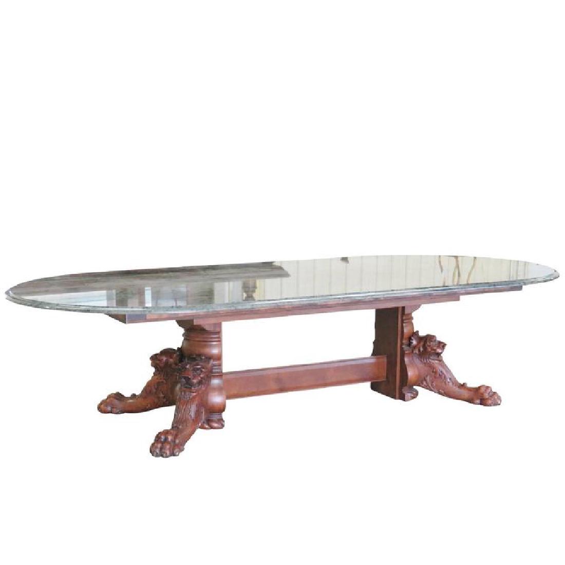 R.J. HORNER STYLE MARBLETOP CARVED CONFERENCE TABLE w/ (1 of 5)