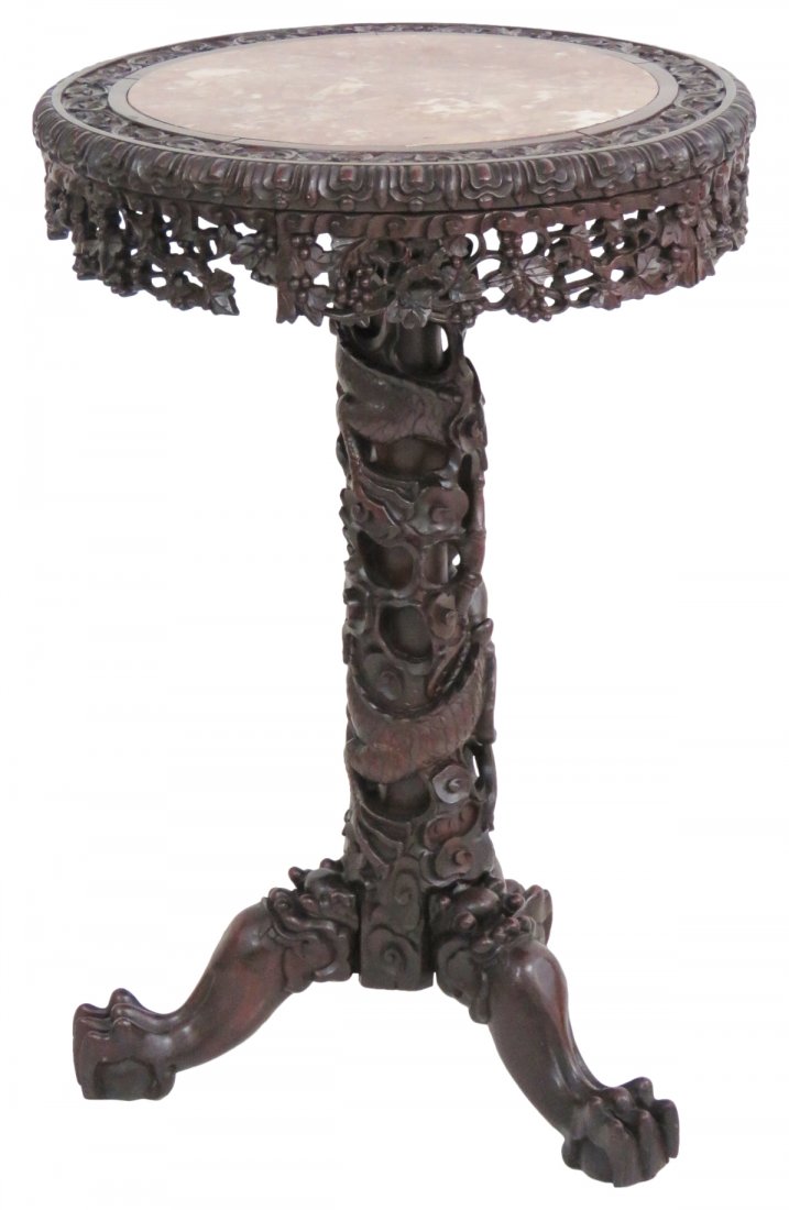 ASIAN STYLE CARVED BALL & CLAW MARBLETOP SIDE TABLE (1 of 8)