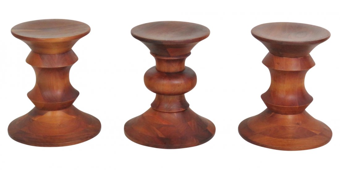 3 HERMAN MILLER CARVED WALNUT TIME LIFE STOOLS (1 of 6)