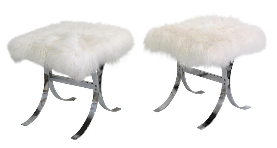Pair KARL SPRINGER CHROME & LAMA HAIR X-BENCHES (1 of 4)