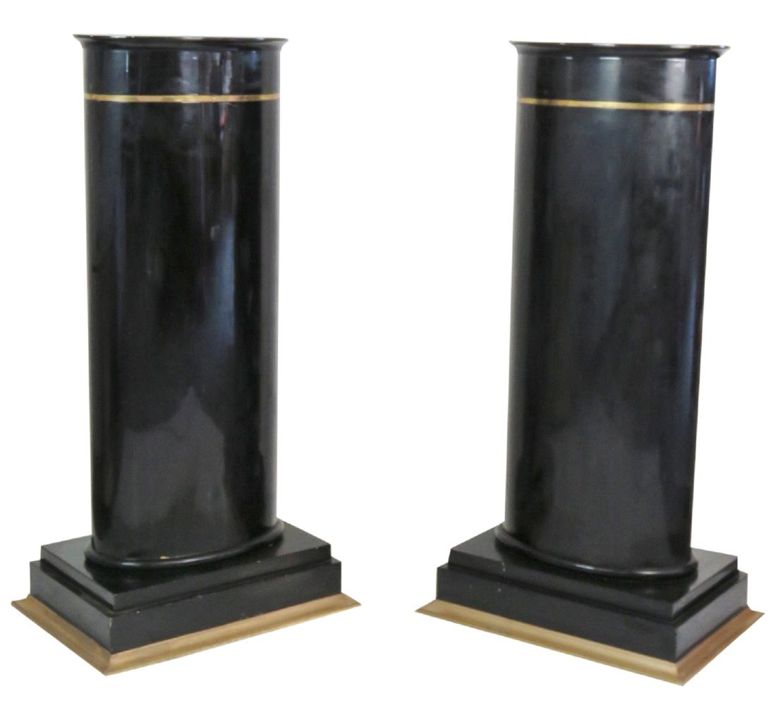 Pair KARL SPRINGER STYLE EBONIZED & GILT PEDASTALS (1 of 8)